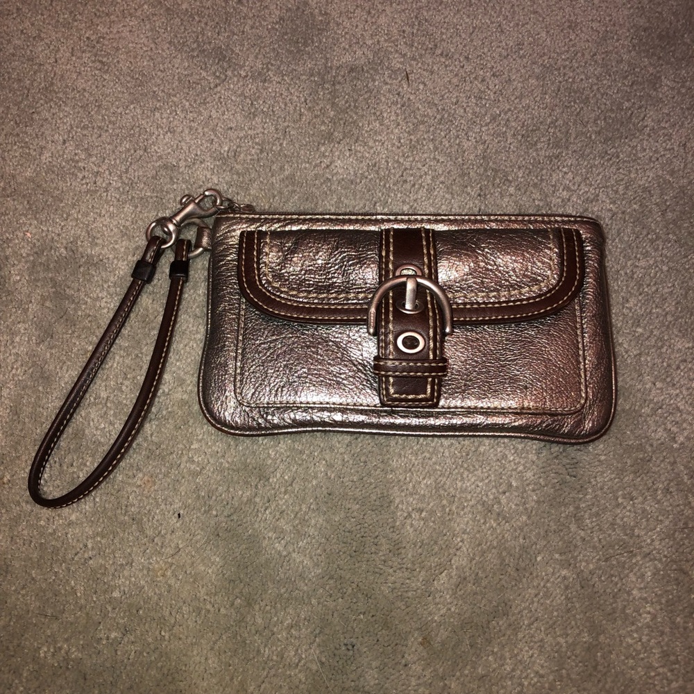 COACH Metallic and Brown Wristlet